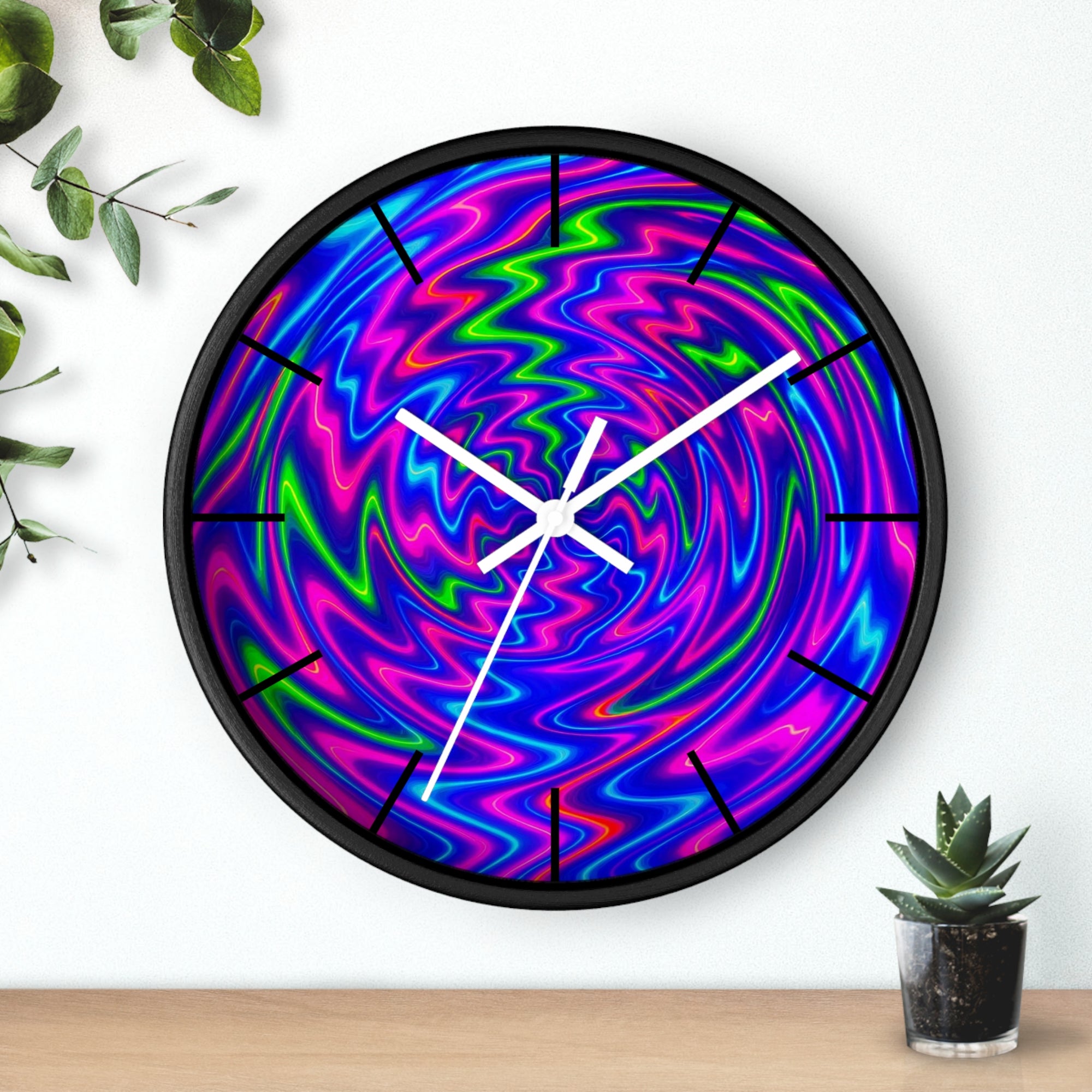 Psychedelic Abstract Wall Clock | Vibrant Neon Swirl Home Decor | Unique Trippy Gift