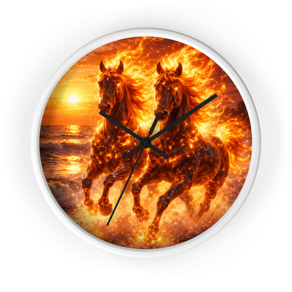 Fiery Horse Wall Clock | Flaming Stallion Sunset Decor