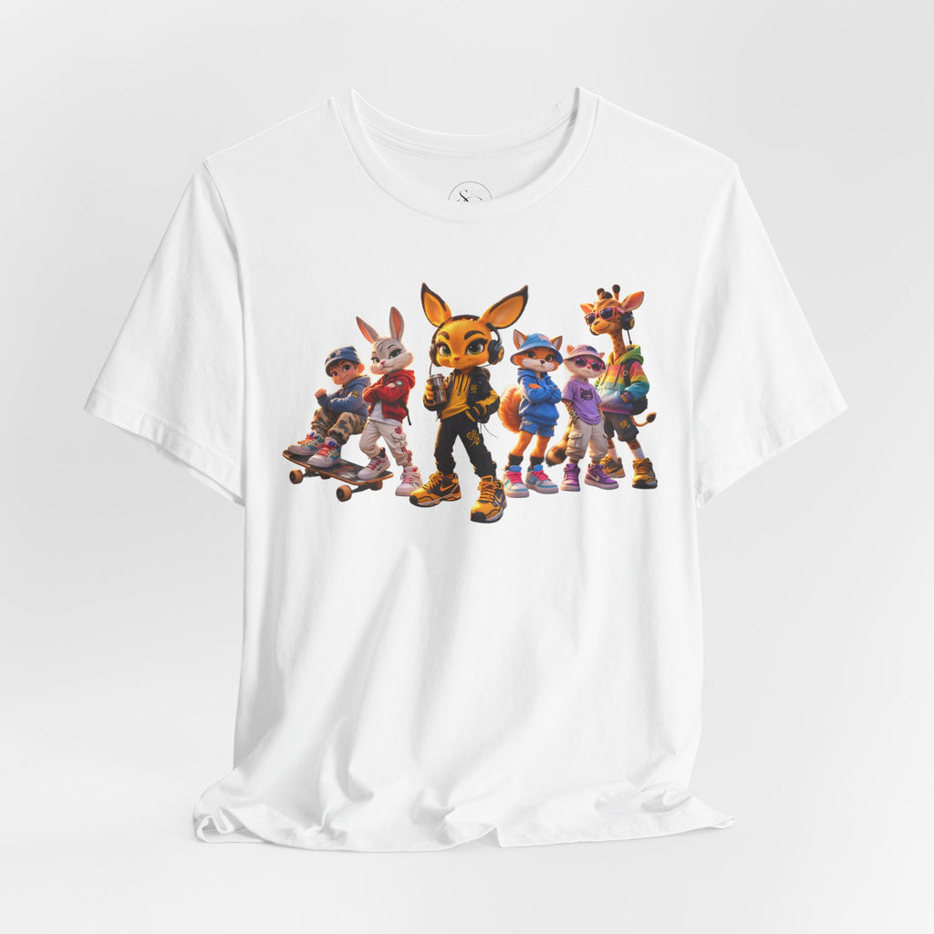 Anthropomorphic Skate Crew T-Shirt | Cartoon Fox, Bunny, Giraffe Characters