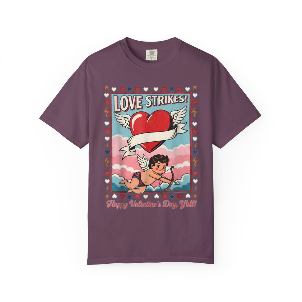 Love Strikes Cupid Heart T-Shirt | Valentine's Day Retro Graphic