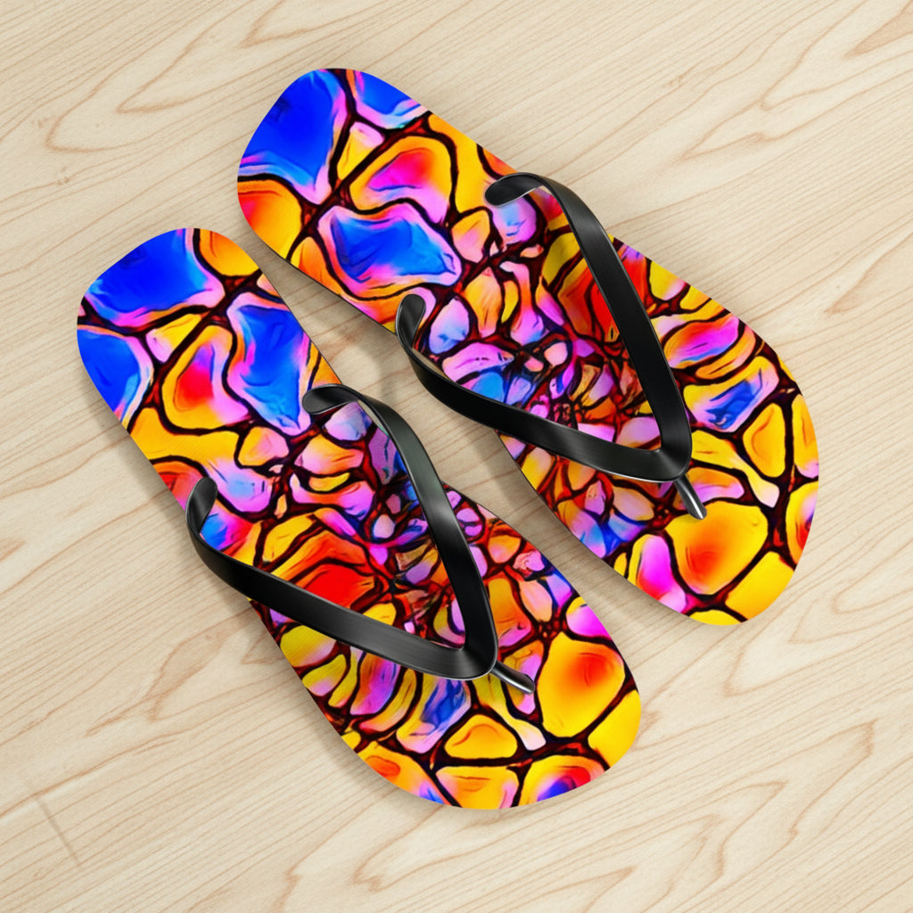 Vibrant Artistic Flip Flops | Colorful Summer Beach Sandals