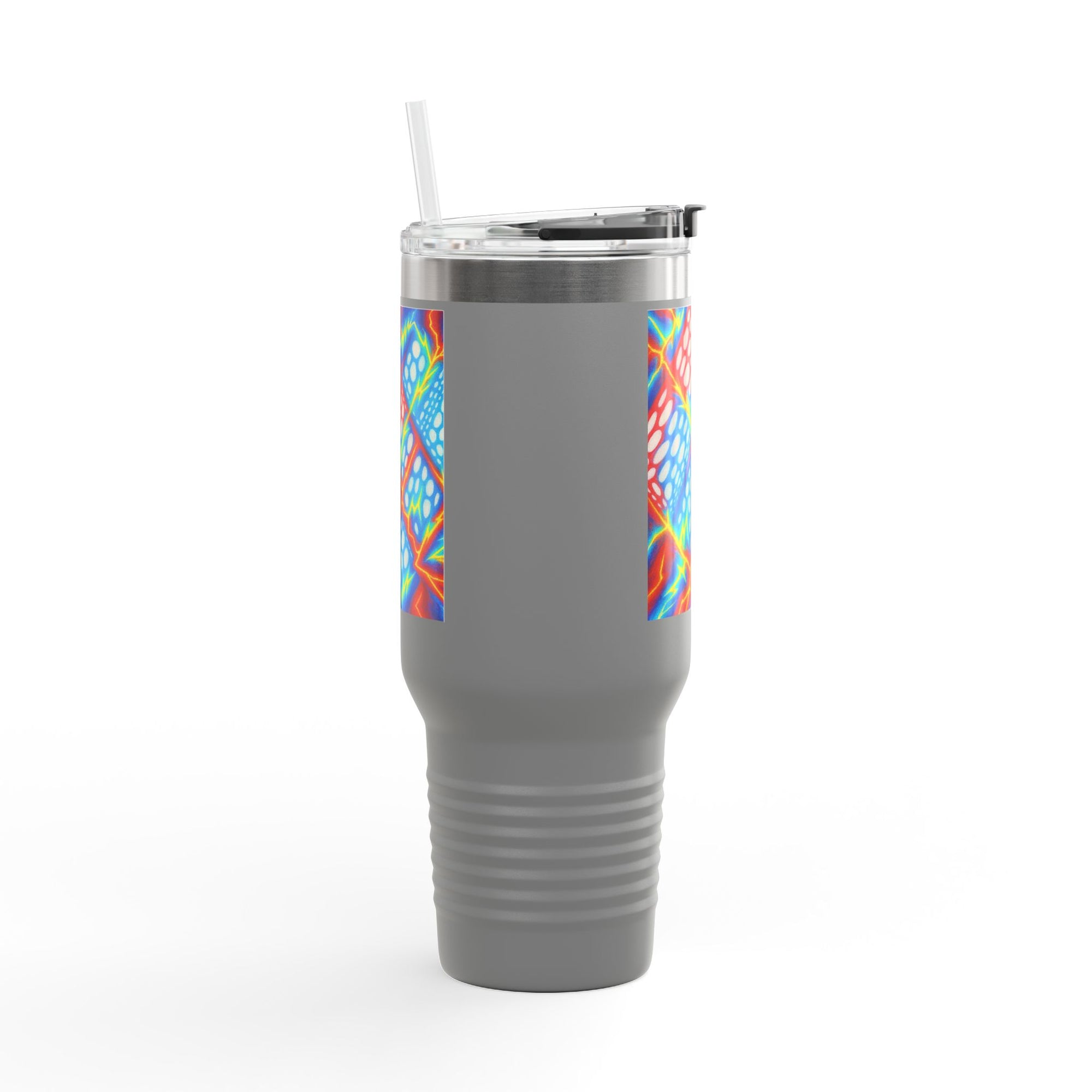 Bold Stainless Steel Travel Mug for Hot & Cold Drinks, Colorful Artistic Cup with Straw