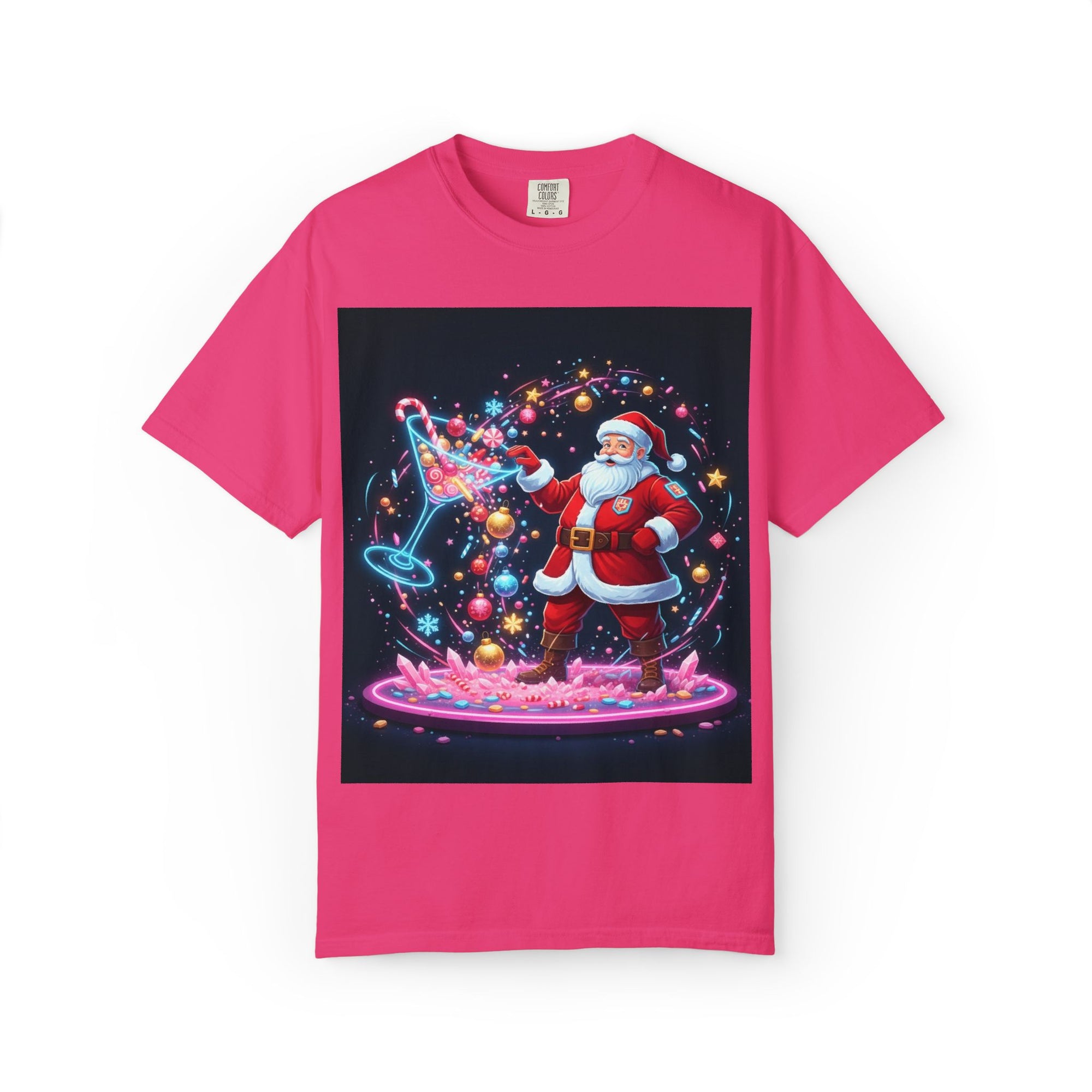 Santa Wizard Illustration T-Shirt | Neon Magical Christmas Tee