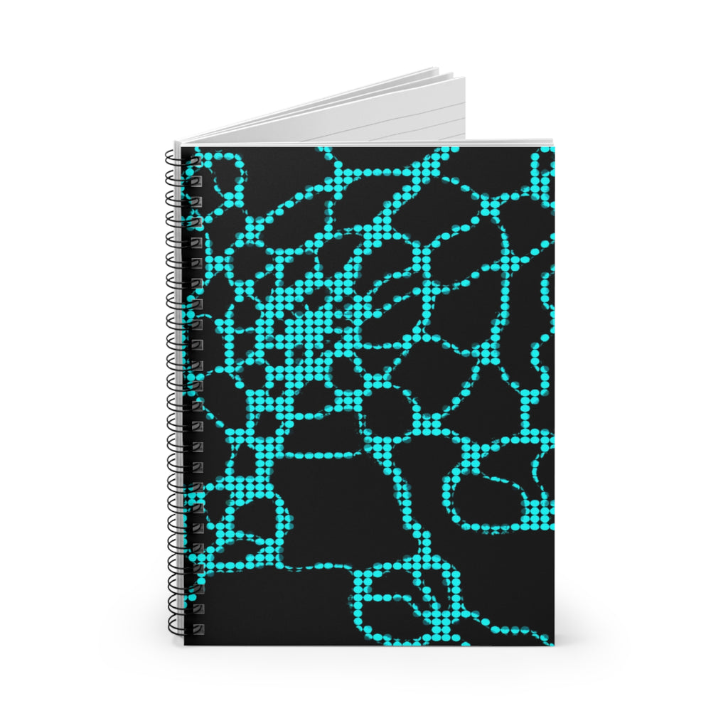 Neon Teal Grid Notebook | Cyber Aesthetic Spiral Journal