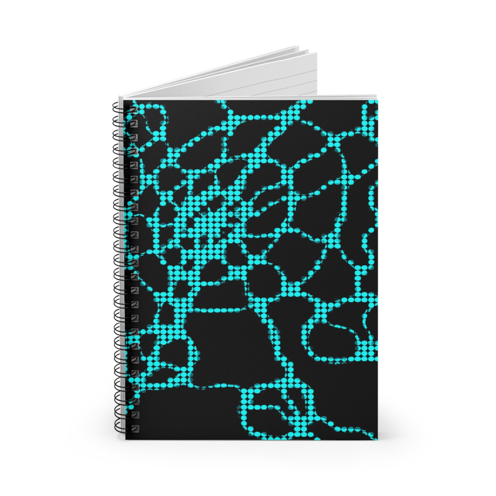Neon Teal Grid Notebook | Cyber Aesthetic Spiral Journal
