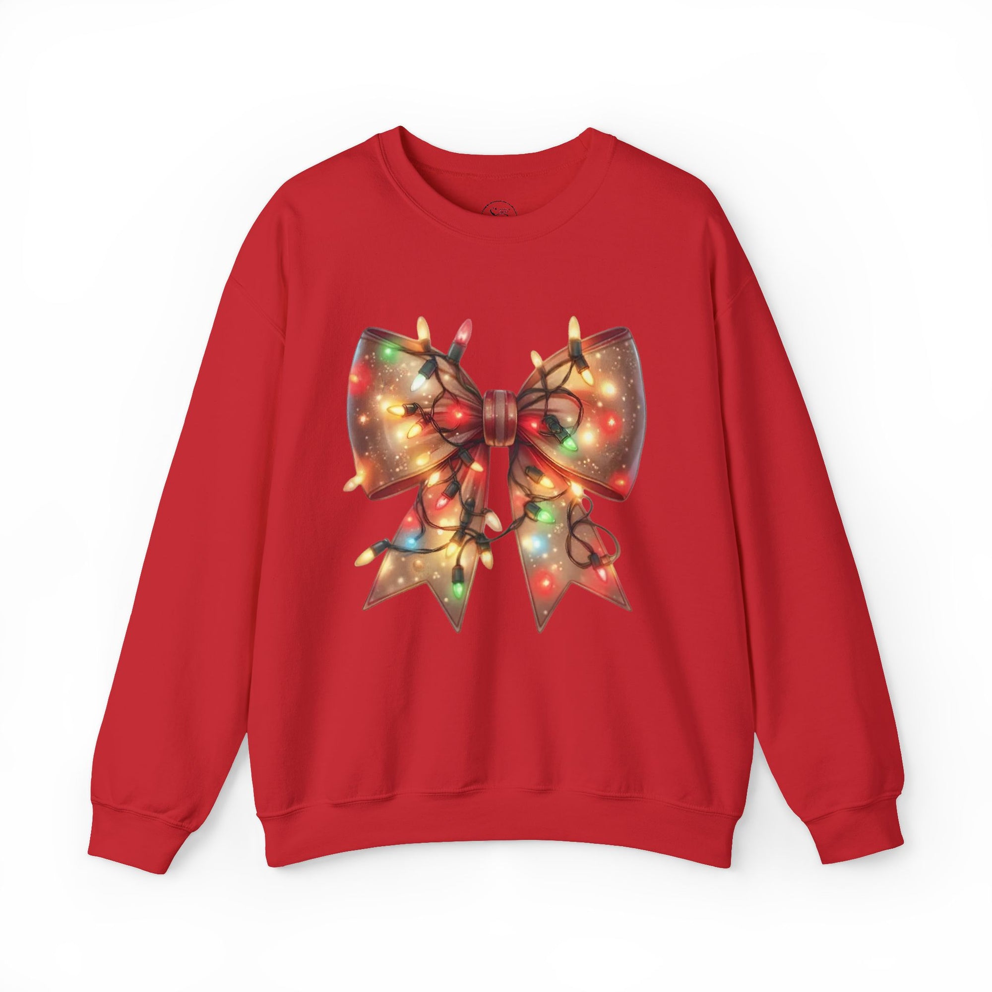 Festive Christmas Bow Sweatshirt | Holiday Lights Ribbon Pullover