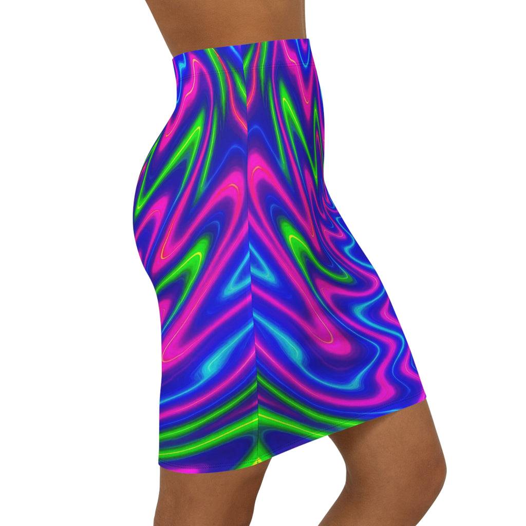 Neon Swirl Mini Skirt | Cyberpunk Bodycon Skirt | Festival Clubwear