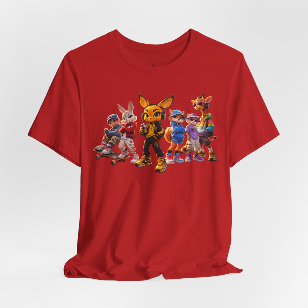 Anthropomorphic Skate Crew T-Shirt | Cartoon Fox, Bunny, Giraffe Characters