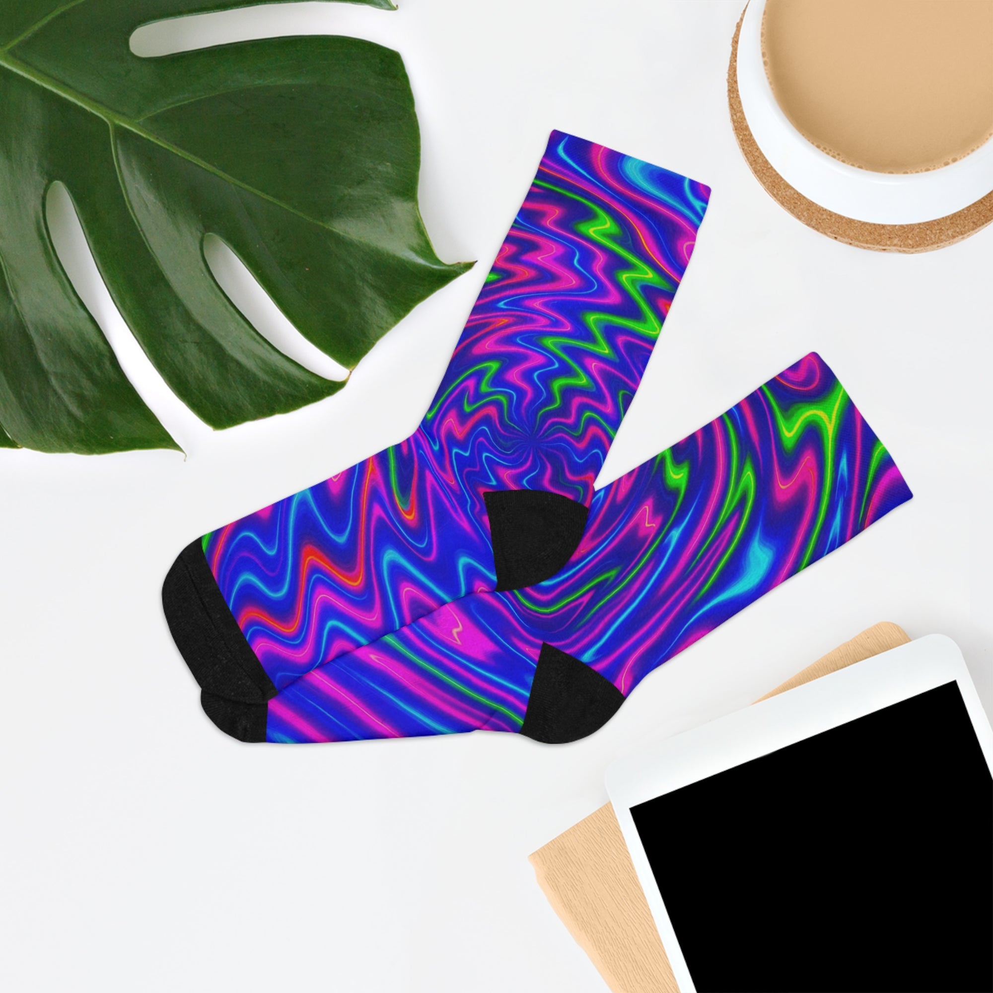 Vibrant Swirl Pattern Socks | Colorful Psychedelic Crew