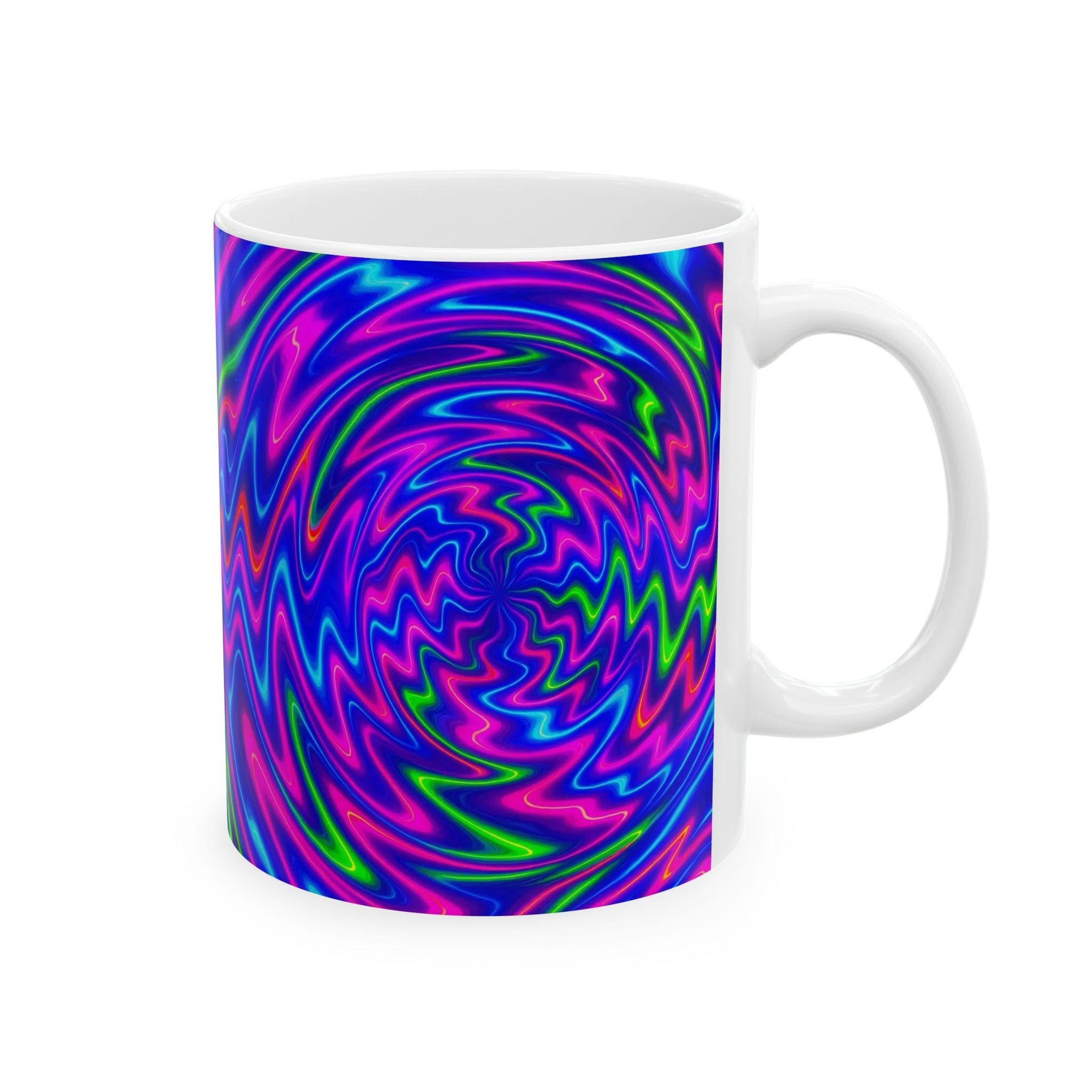 Vortex of Vibes, Psychedelic Spiral Mug for Coffee or Tea, Trippy Ceramic Gift for Color Lovers