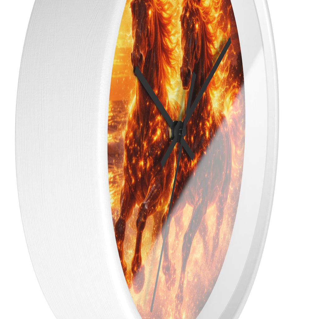 Fiery Horse Wall Clock | Flaming Stallion Sunset Decor