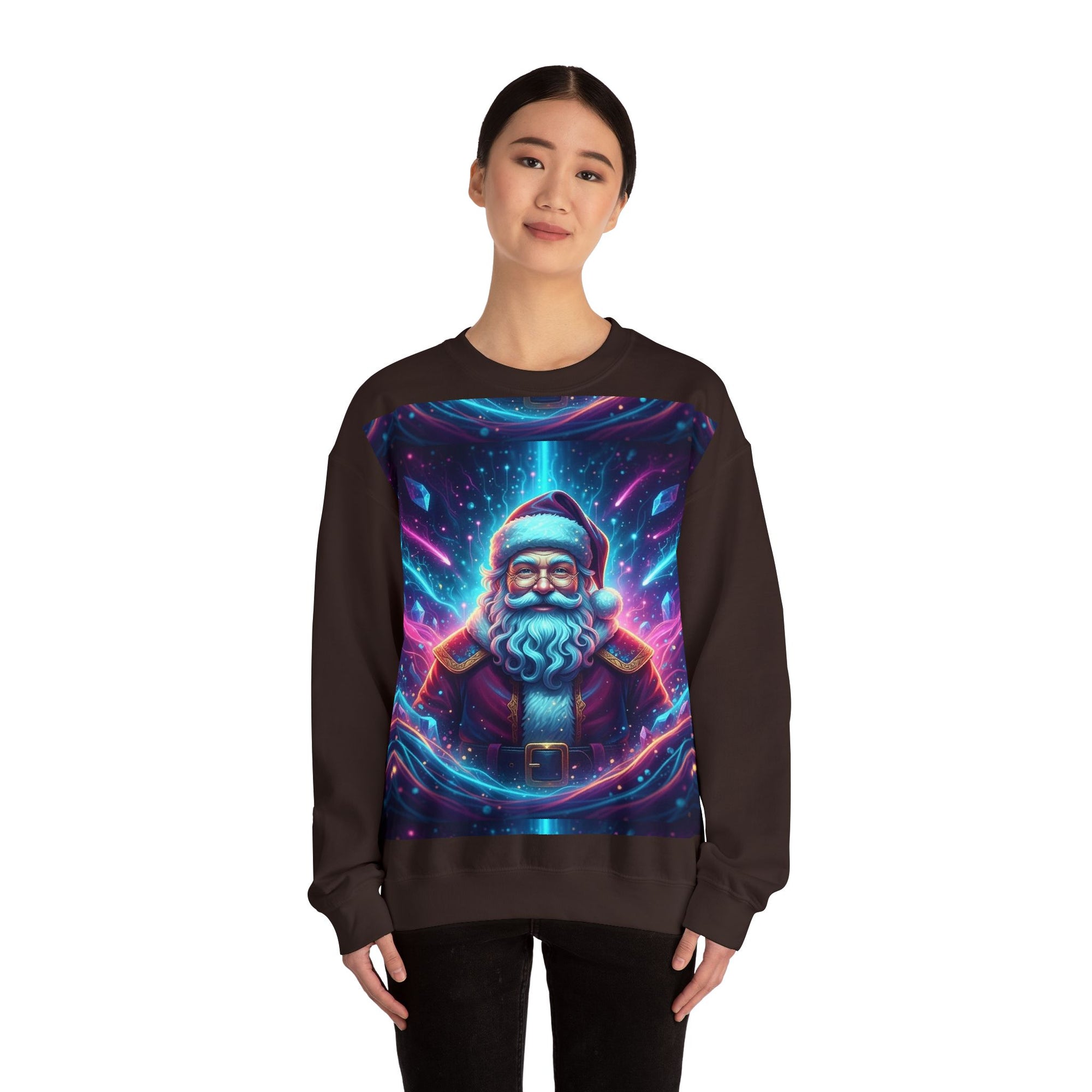 Neon Cosmic Santa Sweatshirt | Retro Futuristic Holiday Crew