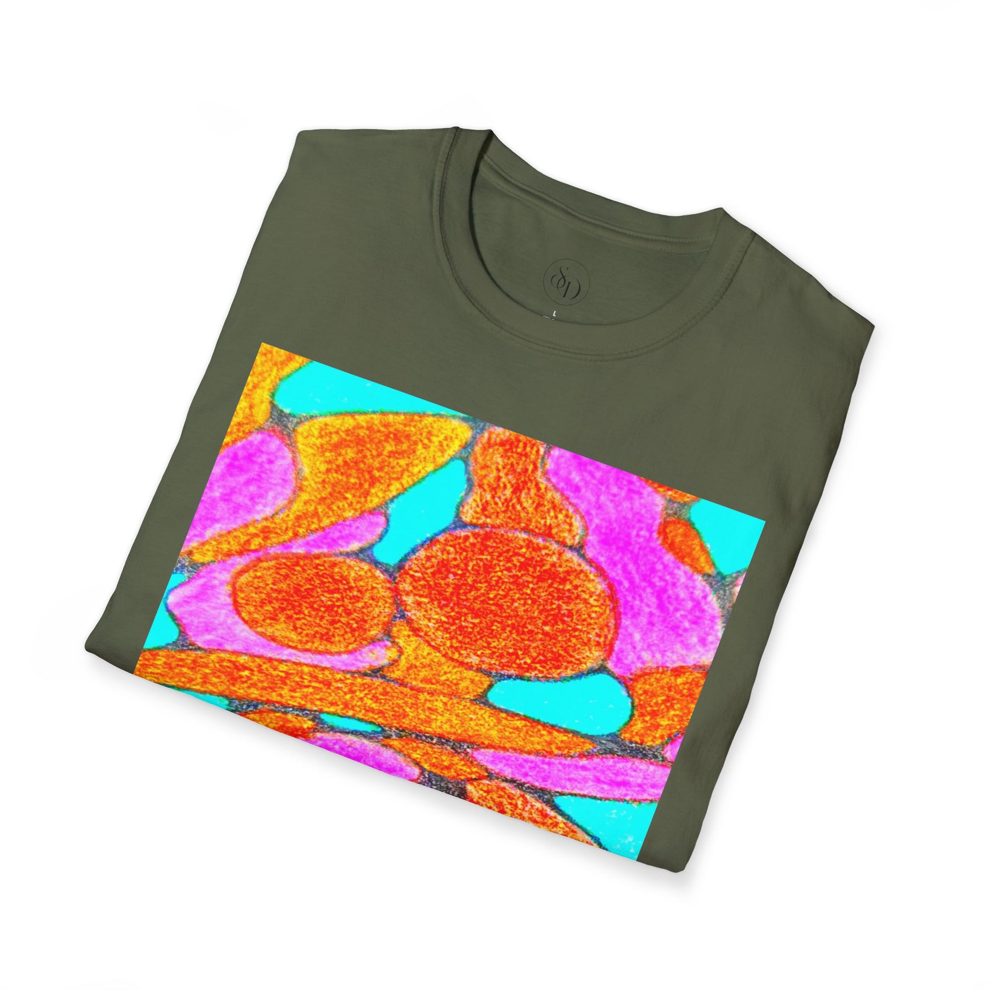 Organic Bloom Abstract Unisex Tee | Vibrant Pink & Orange Graphic Art Shirt