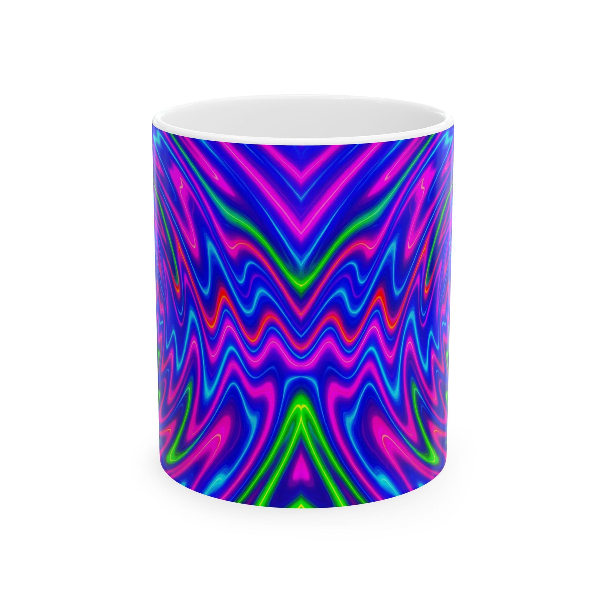 Vortex of Vibes, Psychedelic Spiral Mug for Coffee or Tea, Trippy Ceramic Gift for Color Lovers