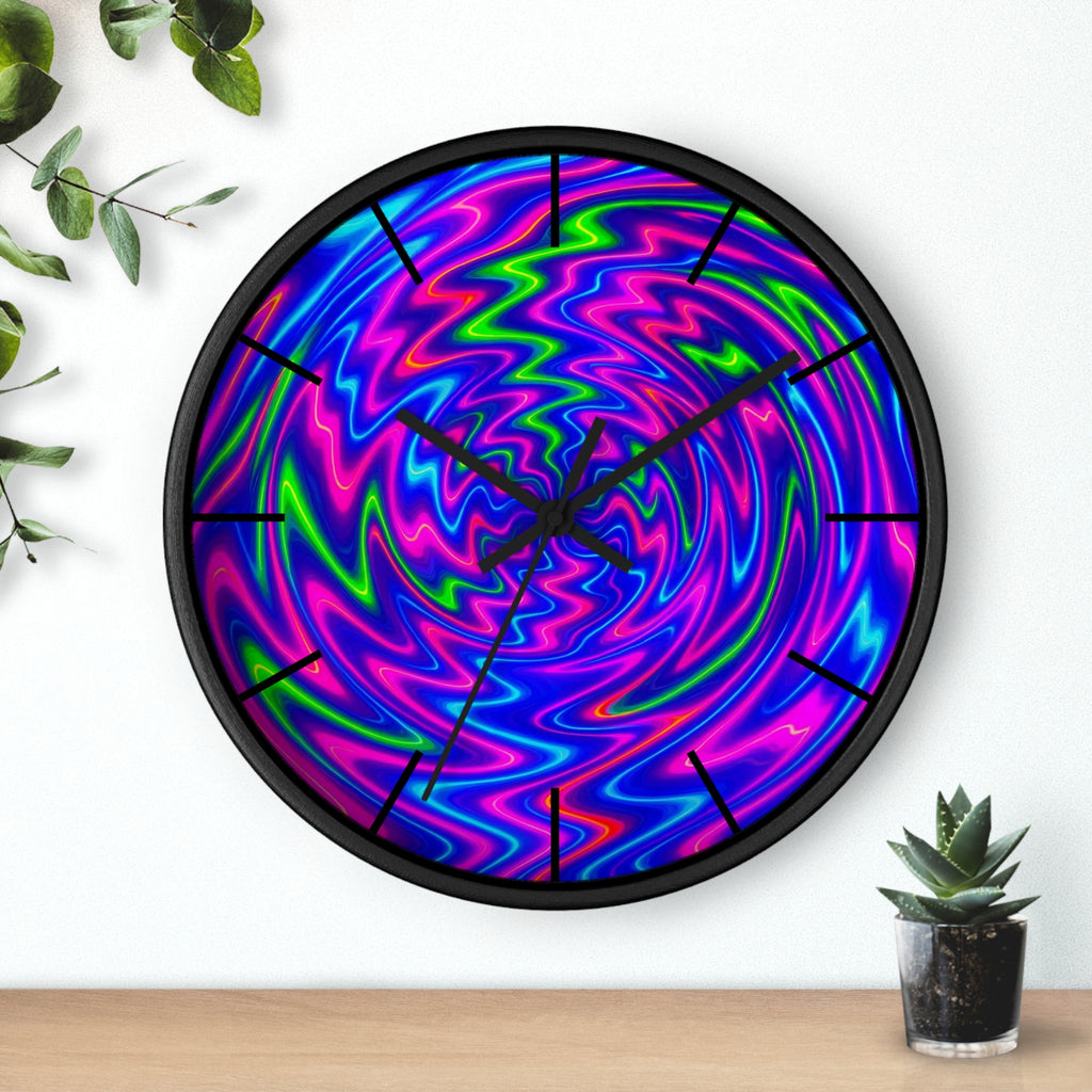 Psychedelic Abstract Wall Clock | Vibrant Neon Swirl Home Decor | Unique Trippy Gift