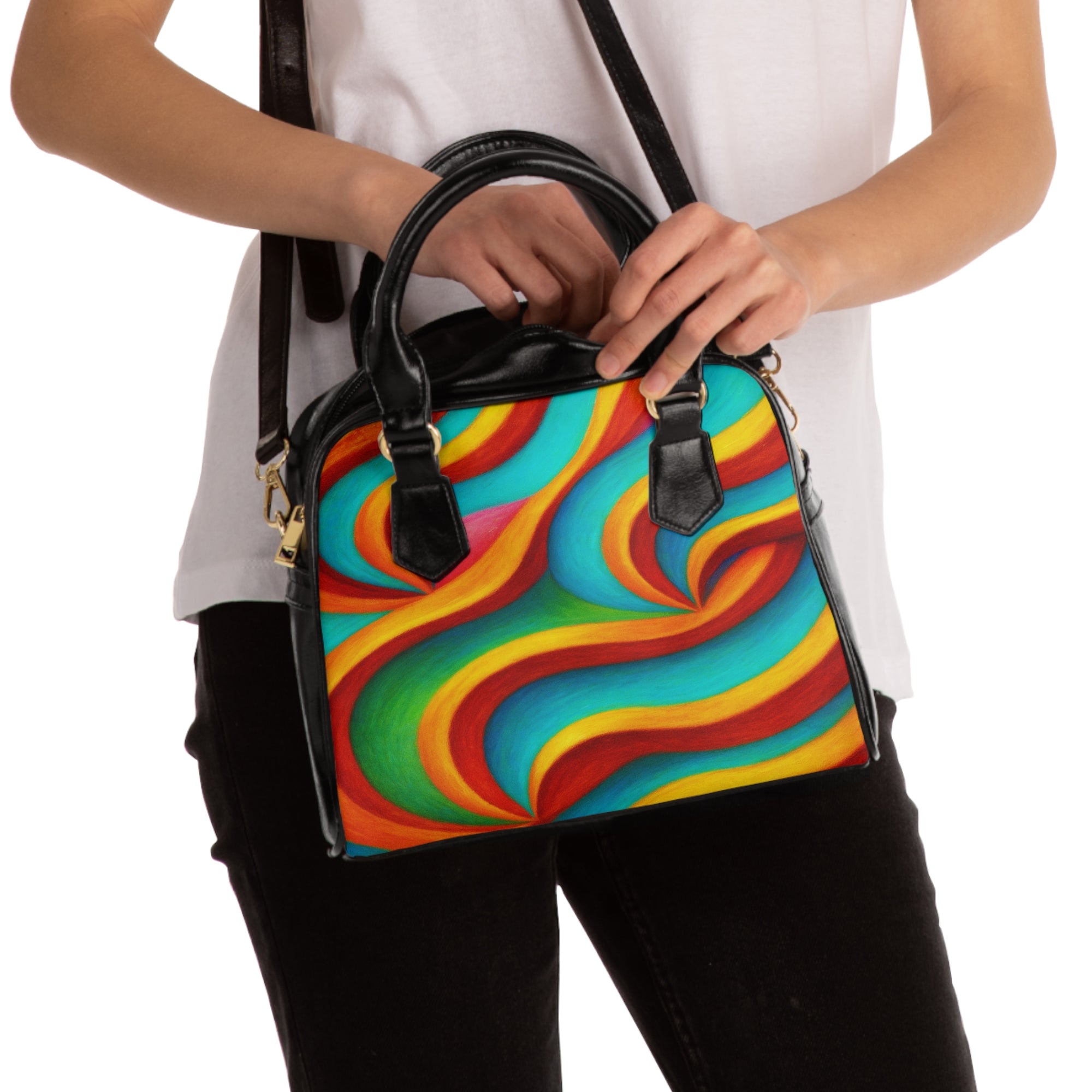 Retro Rainbow Swirl Handbag | Colorful Vintage Style Shoulder Bag