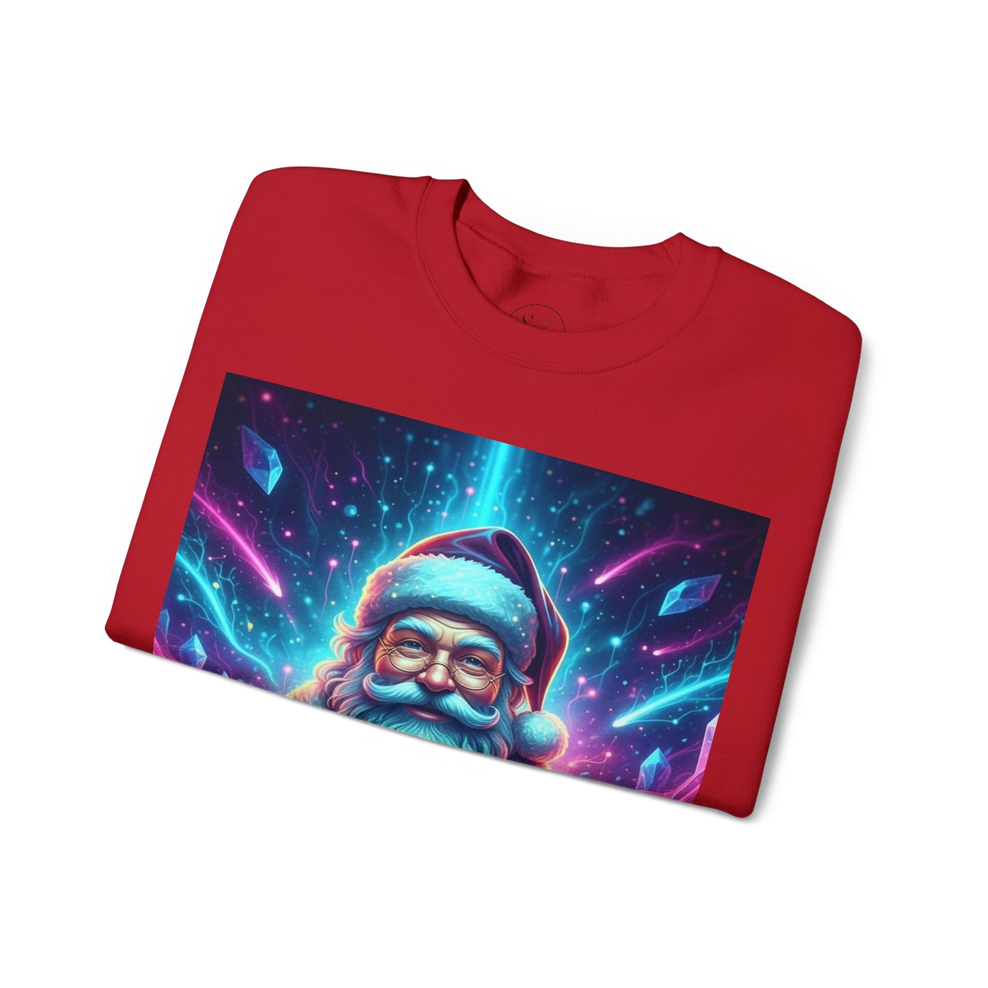 Neon Cosmic Santa Sweatshirt | Retro Futuristic Holiday Crew