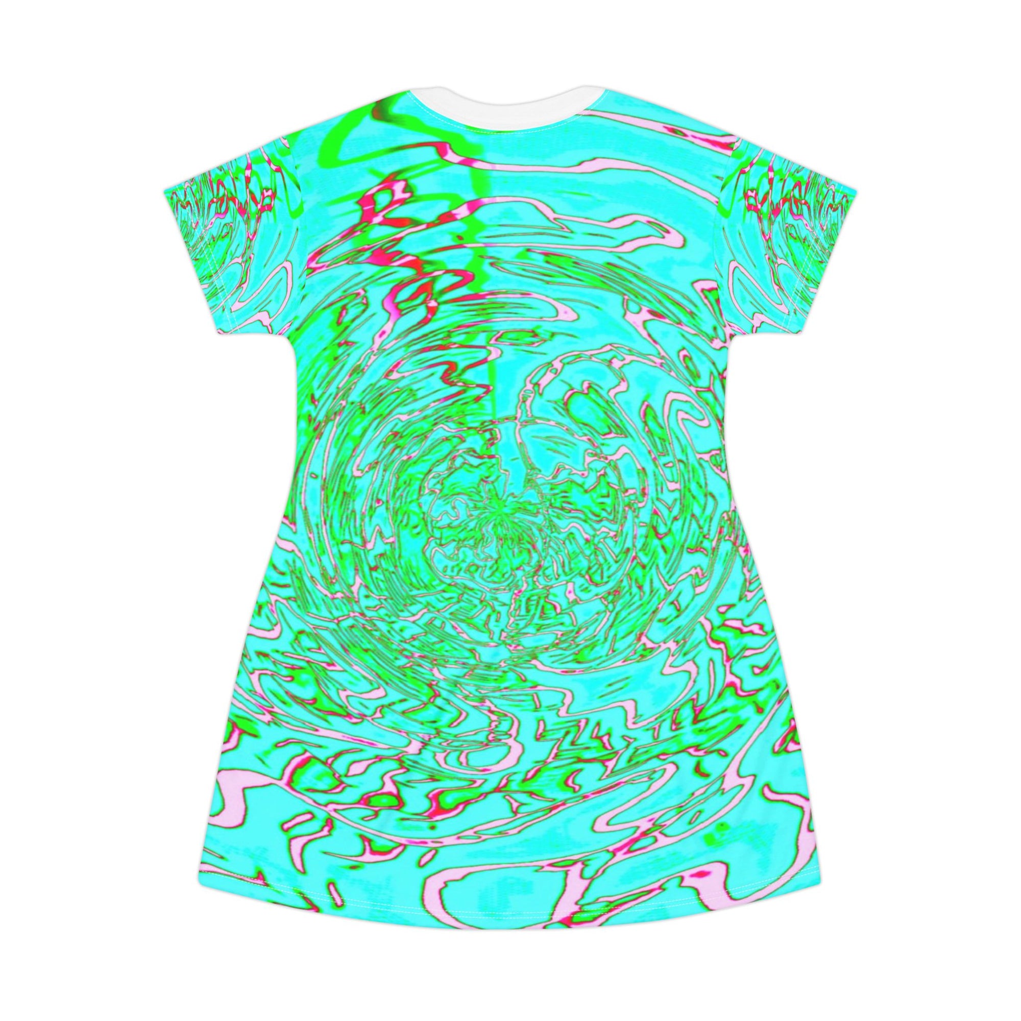 Aqua Neon Swirl T-Shirt Dress | Vibrant Green Marble Festival Outfit | Summer Party Wear