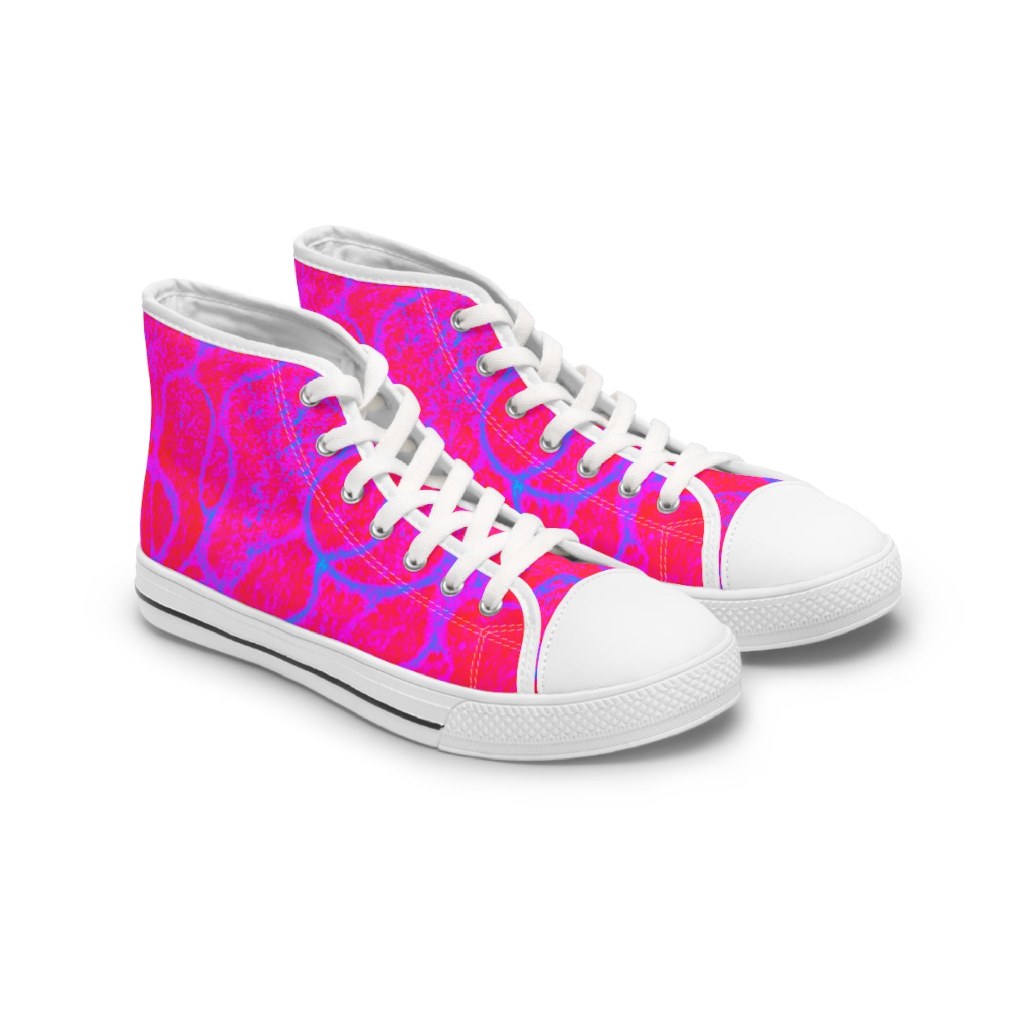 Women's High Top Sneakers with Pink & Blue Neuro-Art, Colorful Canvas Shoes, Unique Artistic Gift, Trendy Custom Footwear