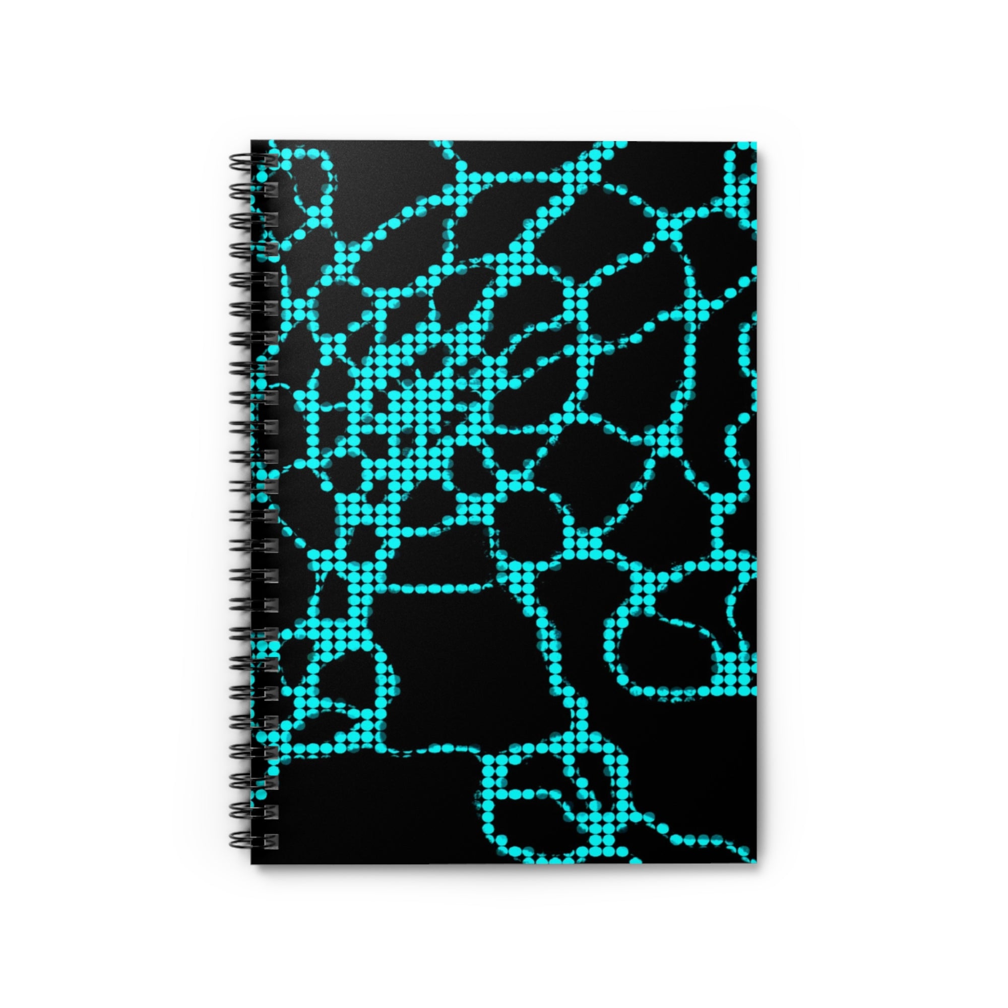 Neon Teal Grid Notebook | Cyber Aesthetic Spiral Journal