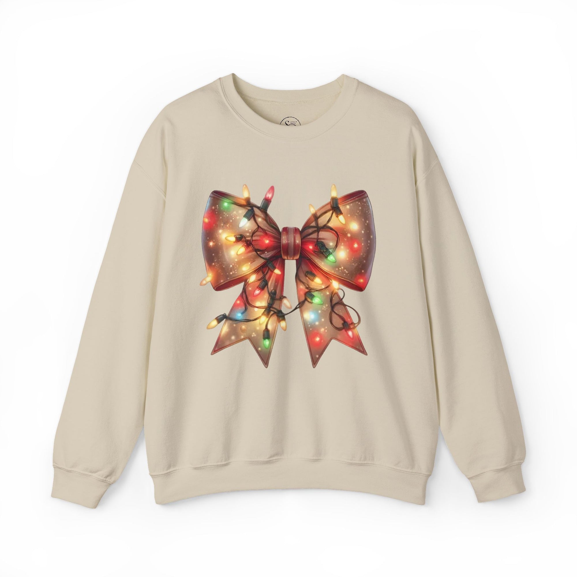Festive Christmas Bow Sweatshirt | Holiday Lights Ribbon Pullover