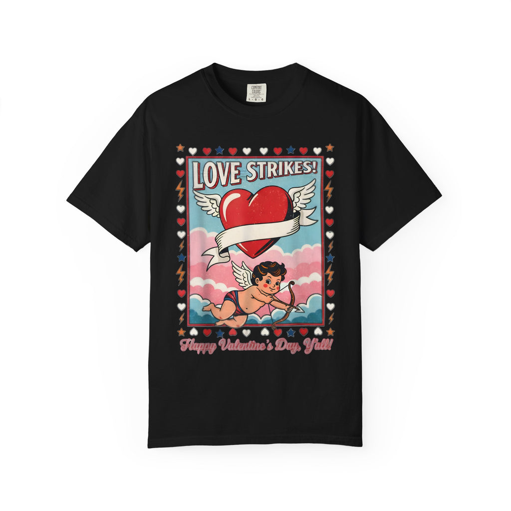 Love Strikes Cupid Heart T-Shirt | Valentine's Day Retro Graphic