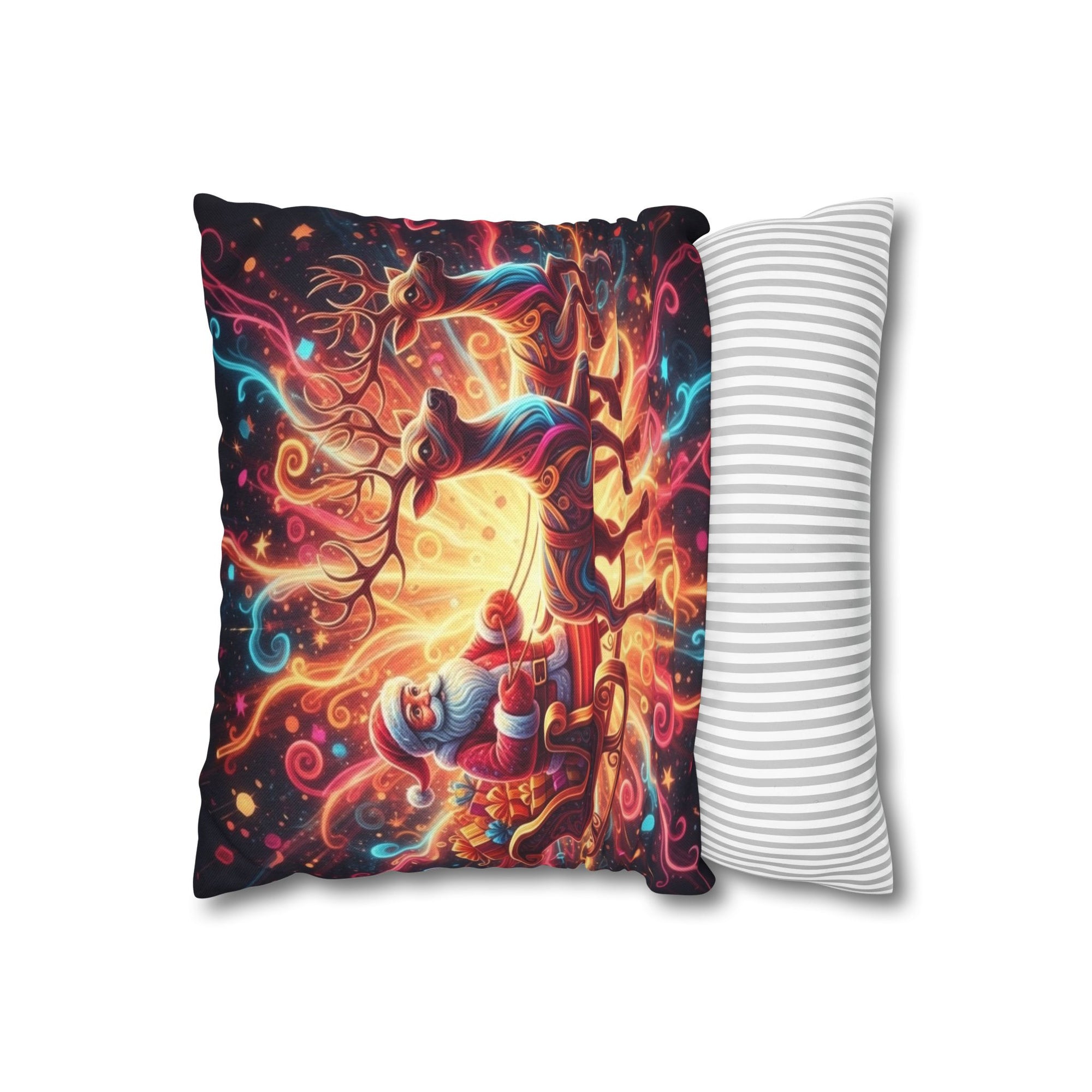 Santa Sleigh Throw Pillow | Christmas Reindeer Cushion