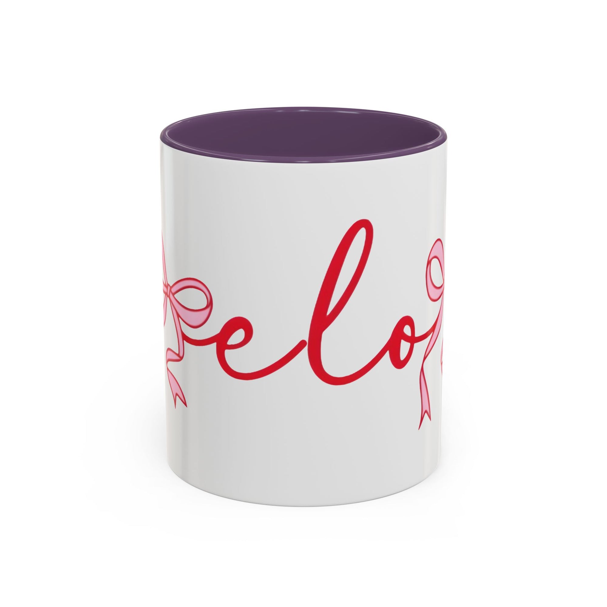 Romantic Love Mug | White Ceramic Coffee Cup with Red Bow Design, Colored Handle