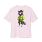 Raccoon Streetwear Tee — Cool Green Puffer Jacket Graphic Shirt