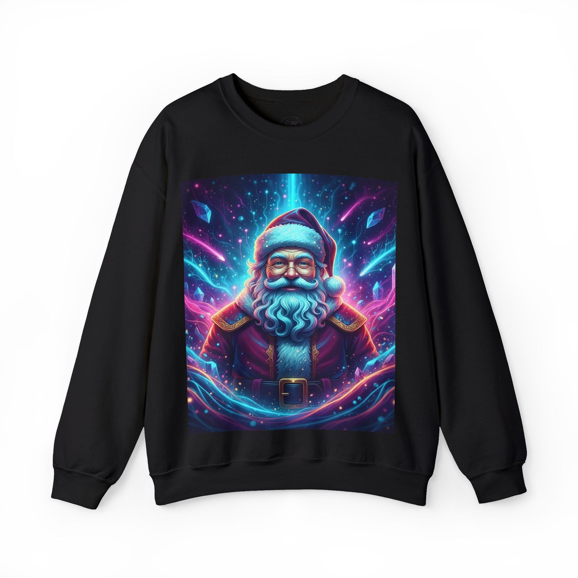 Neon Cosmic Santa Sweatshirt | Retro Futuristic Holiday Crew