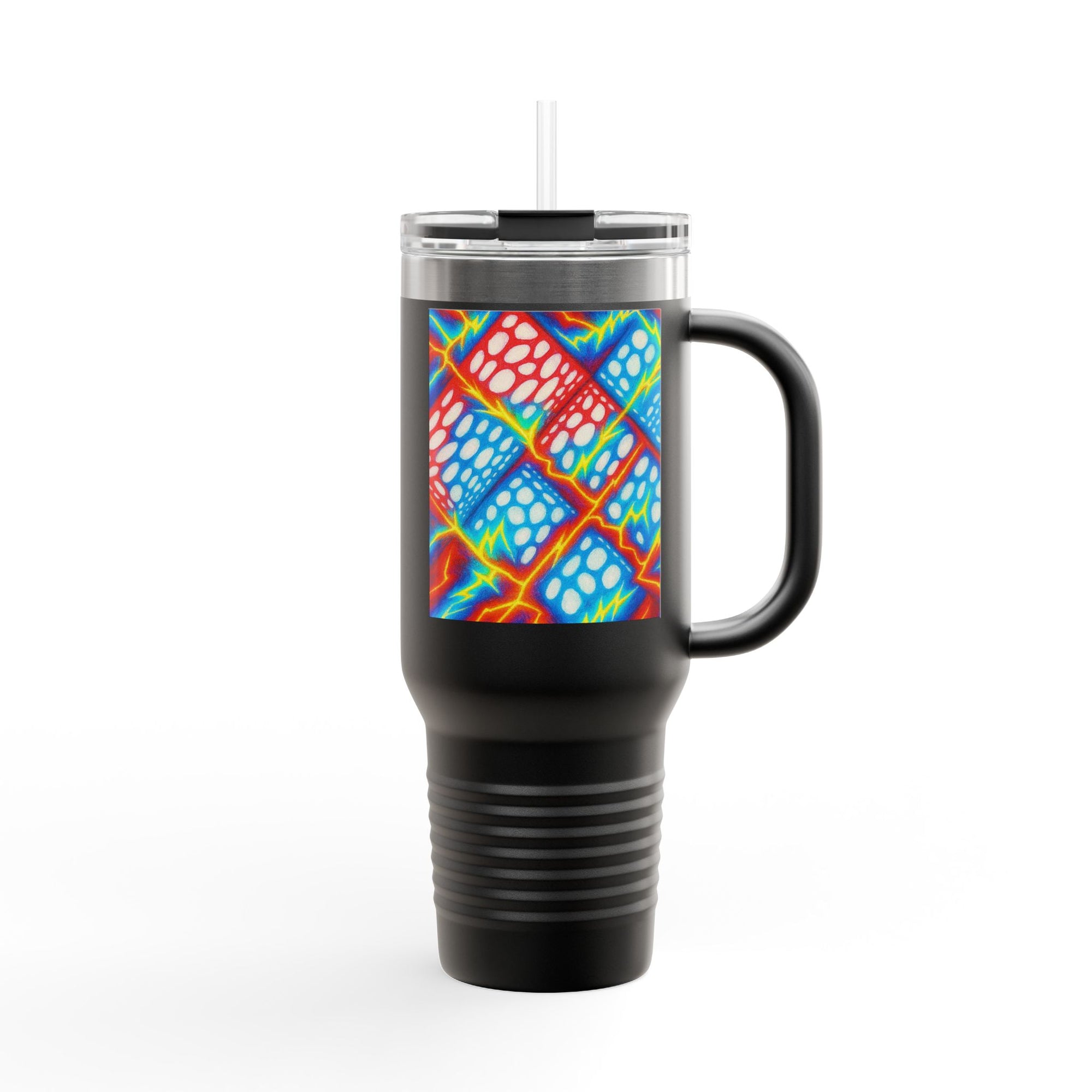 Bold Stainless Steel Travel Mug for Hot & Cold Drinks, Colorful Artistic Cup with Straw