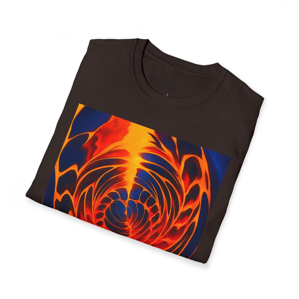 Fiery Vortex Abstract Unisex Tee | Vibrant Lava Swirl Graphic Shirt | Modern Art Apparel