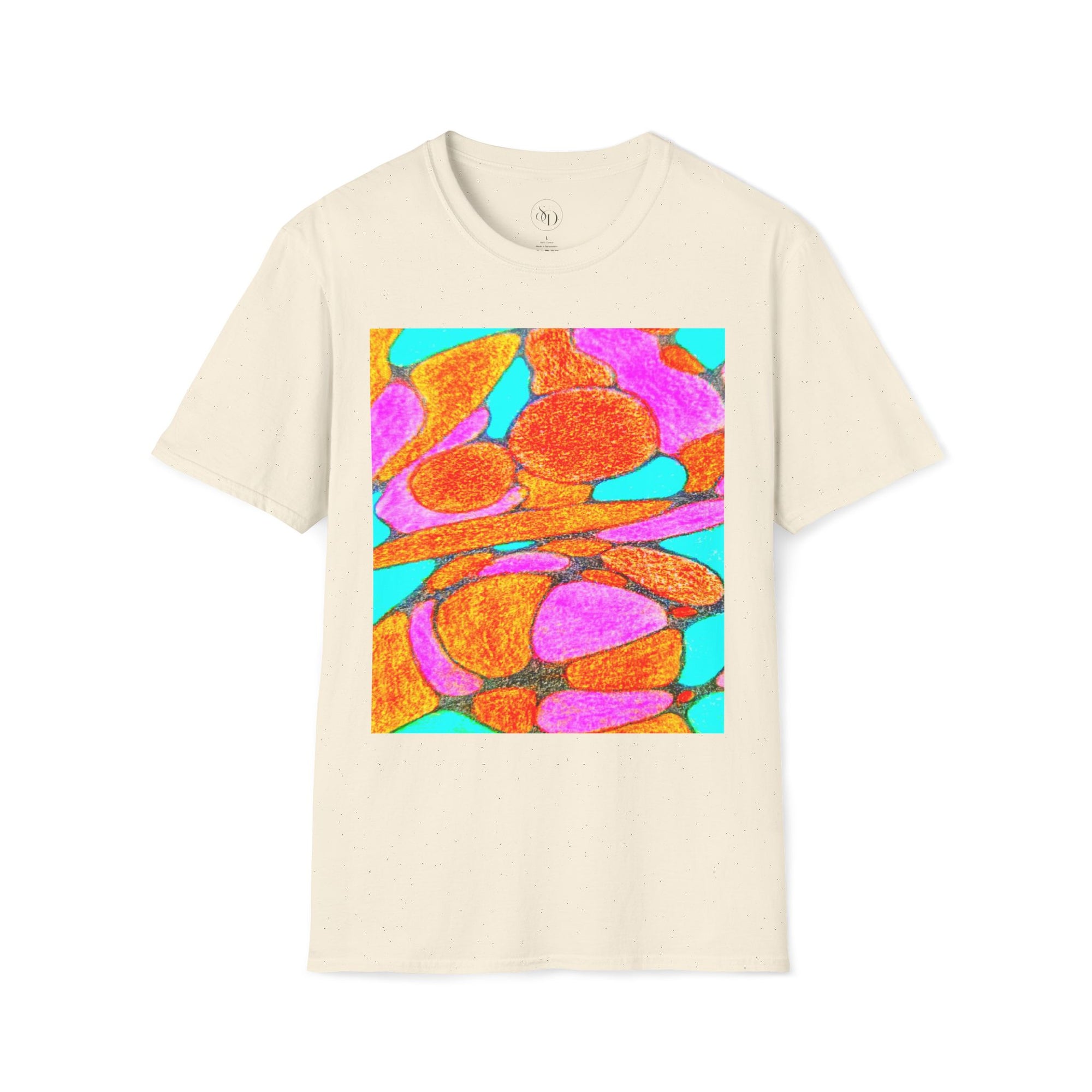 Organic Bloom Abstract Unisex Tee | Vibrant Pink & Orange Graphic Art Shirt
