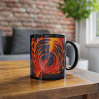 Fire Swirl Mug | Psychedelic Black Coffee Cup | Retro Art Gift