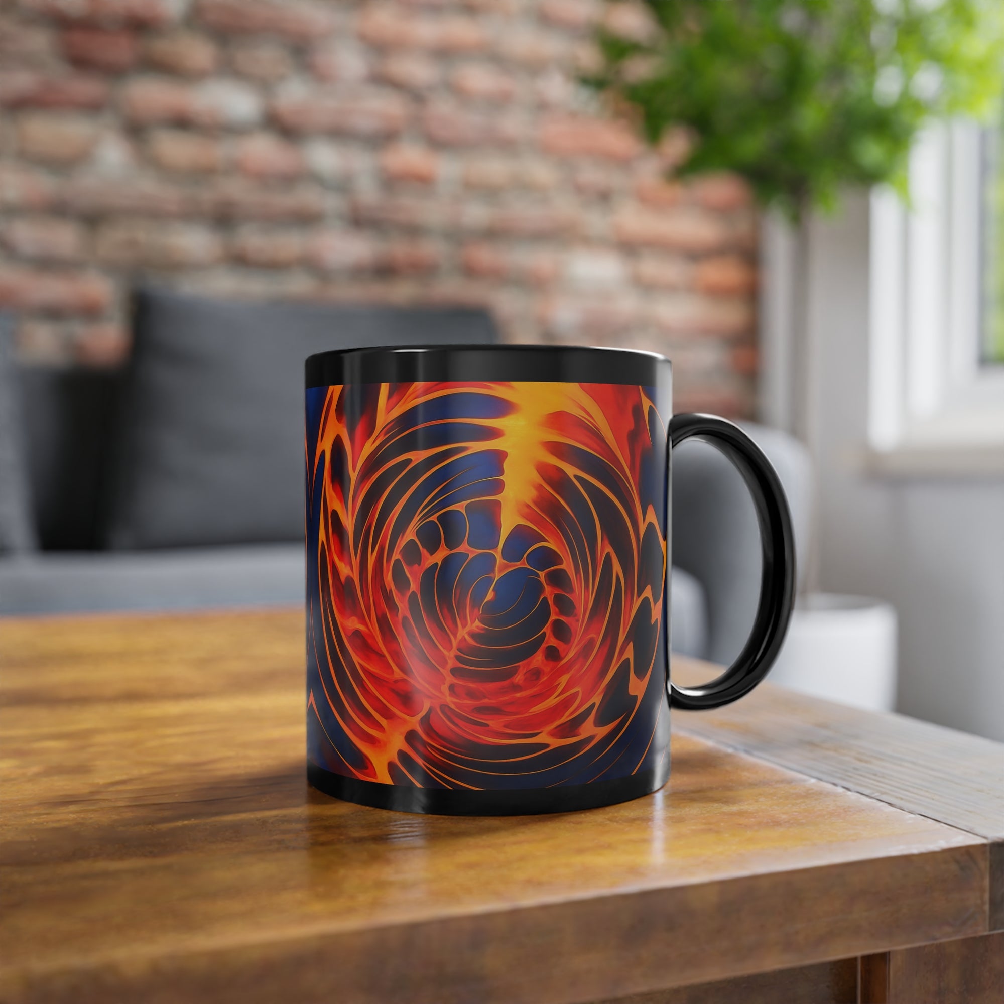 Fire Swirl Mug | Psychedelic Black Coffee Cup | Retro Art Gift