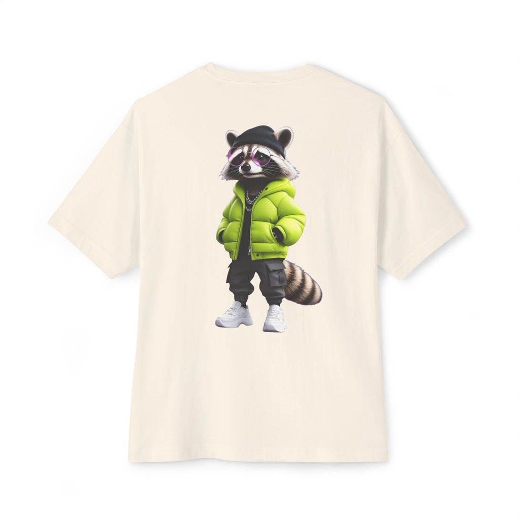Raccoon Streetwear Tee — Cool Green Puffer Jacket Graphic Shirt