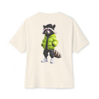 Raccoon Streetwear Tee — Cool Green Puffer Jacket Graphic Shirt