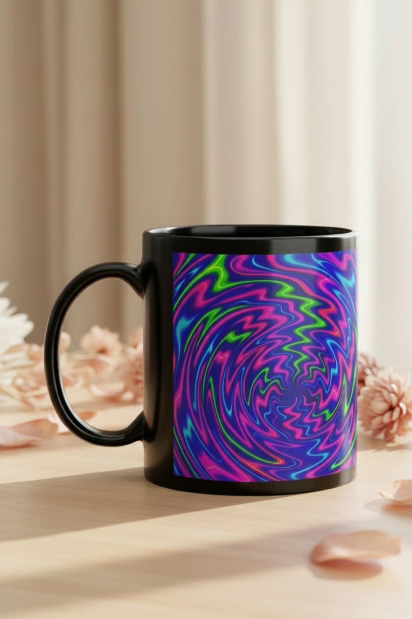 Black Abstract Coffee Cup | Trippy Art Gift
