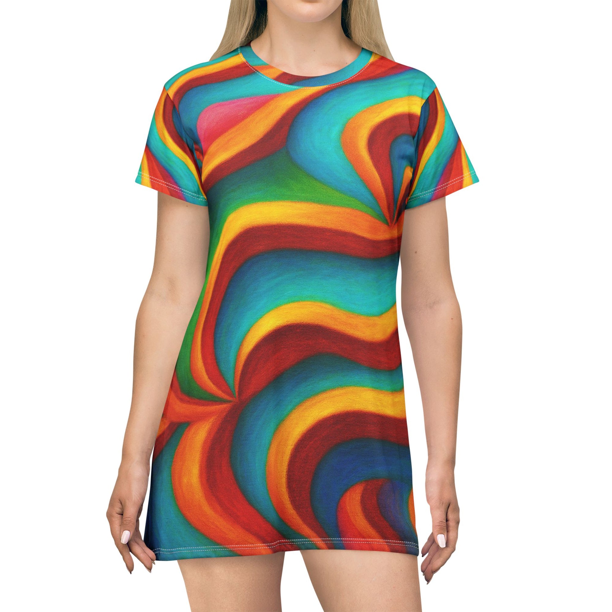 Rainbow Wave T-Shirt Dress | Colorful Bodycon Dress | Summer Casual Outfit