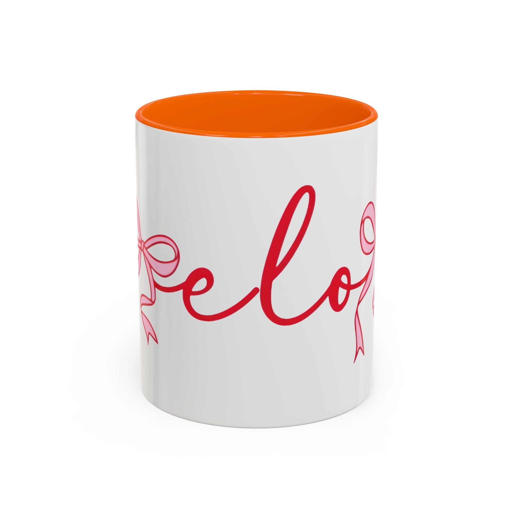 Romantic Love Mug | White Ceramic Coffee Cup with Red Bow Design, Colored Handle