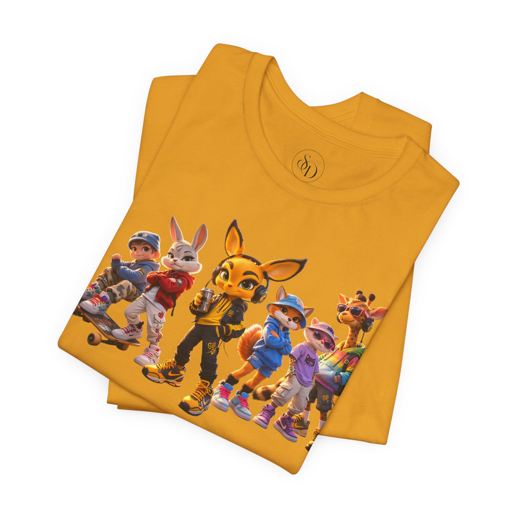 Anthropomorphic Skate Crew T-Shirt | Cartoon Fox, Bunny, Giraffe Characters