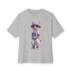 Cool Cat Graphic Oversized Tee – Purple Bucket Hat Streetwear T-Shirt