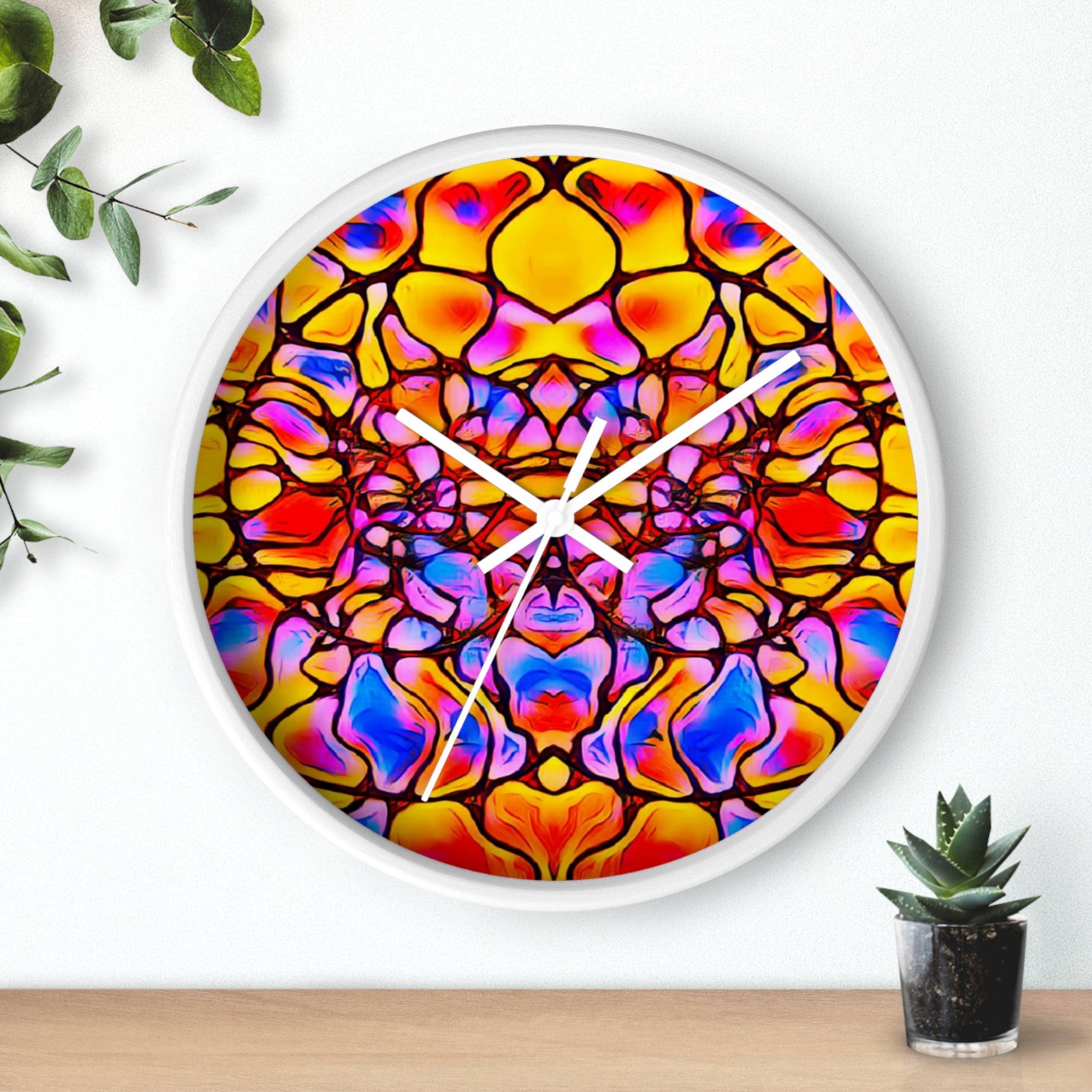 Stained Glass Kaleidoscope Wall Clock | Jewel Tone Abstract Home Decor | Silent Art Gift
