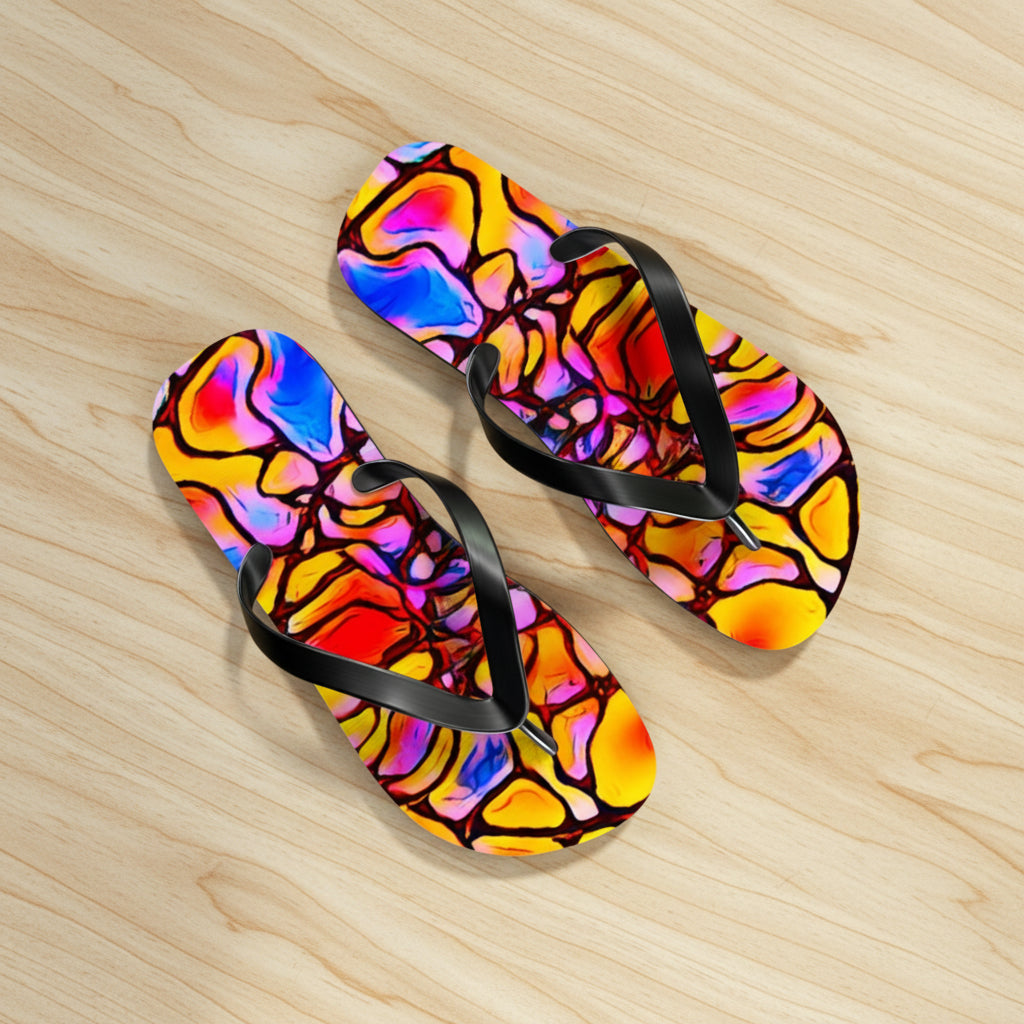 Vibrant Artistic Flip Flops | Colorful Summer Beach Sandals