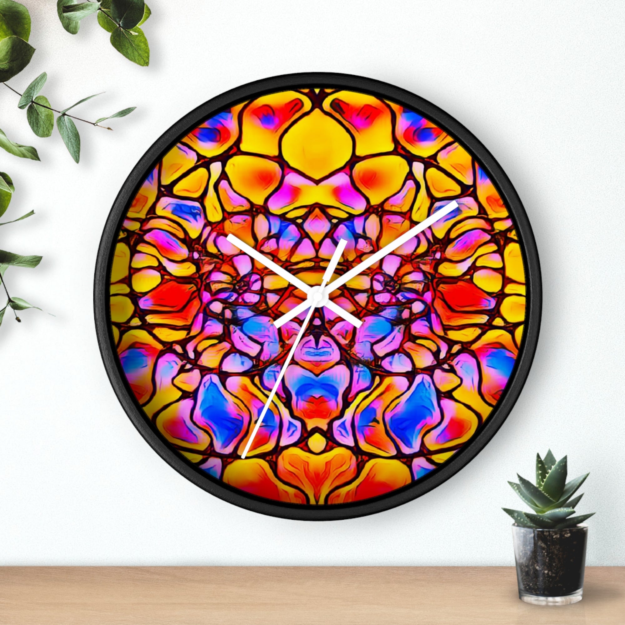 Stained Glass Kaleidoscope Wall Clock | Jewel Tone Abstract Home Decor | Silent Art Gift