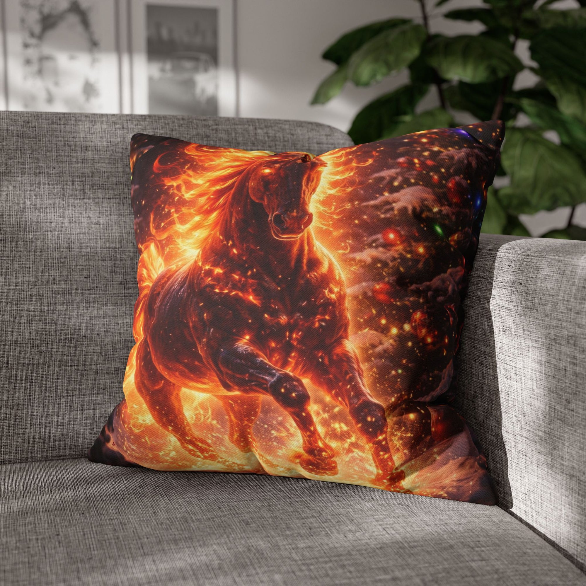 Fire Horse Throw Pillow | Christmas Decorative Cushion