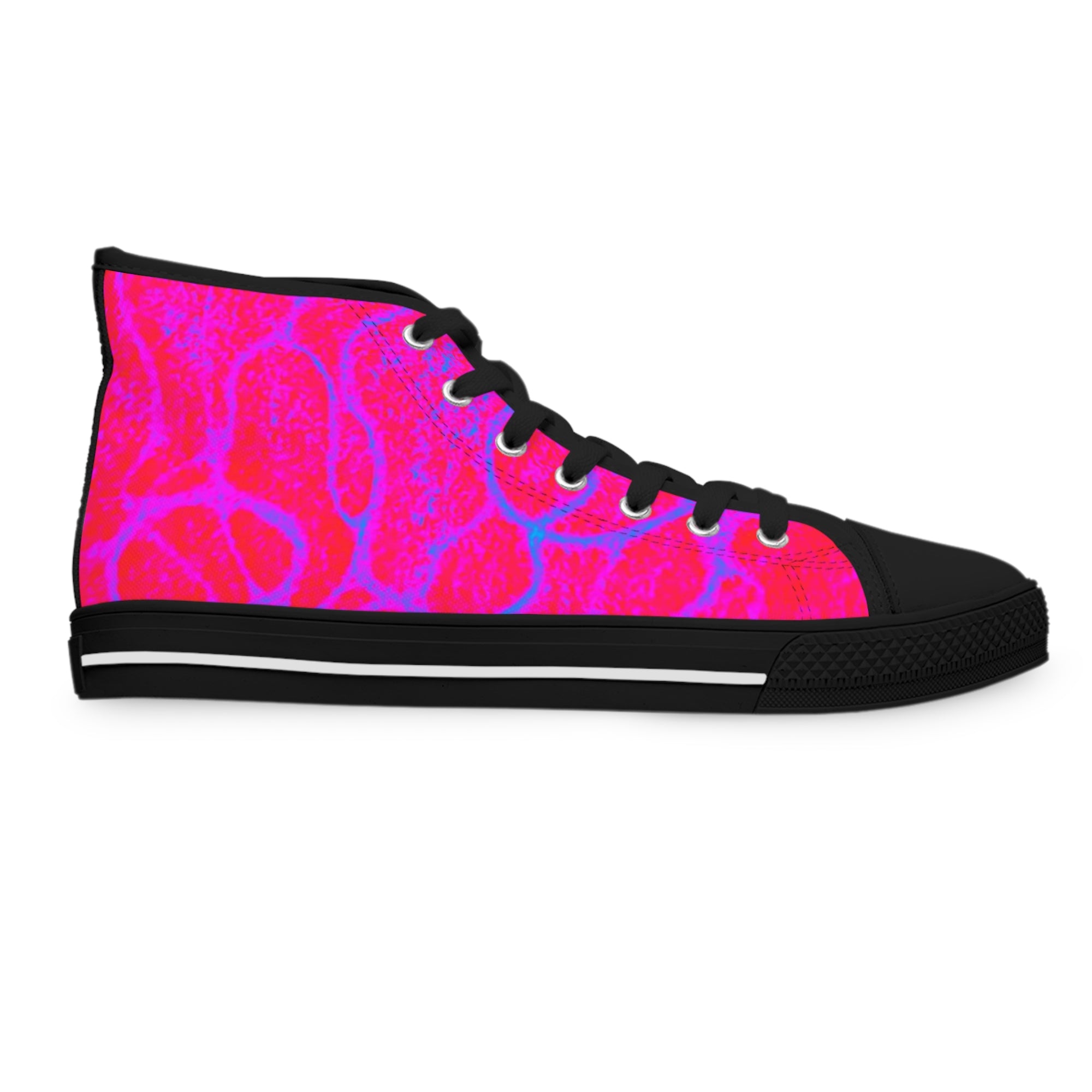 Women's High Top Sneakers with Pink & Blue Neuro-Art, Colorful Canvas Shoes, Unique Artistic Gift, Trendy Custom Footwear