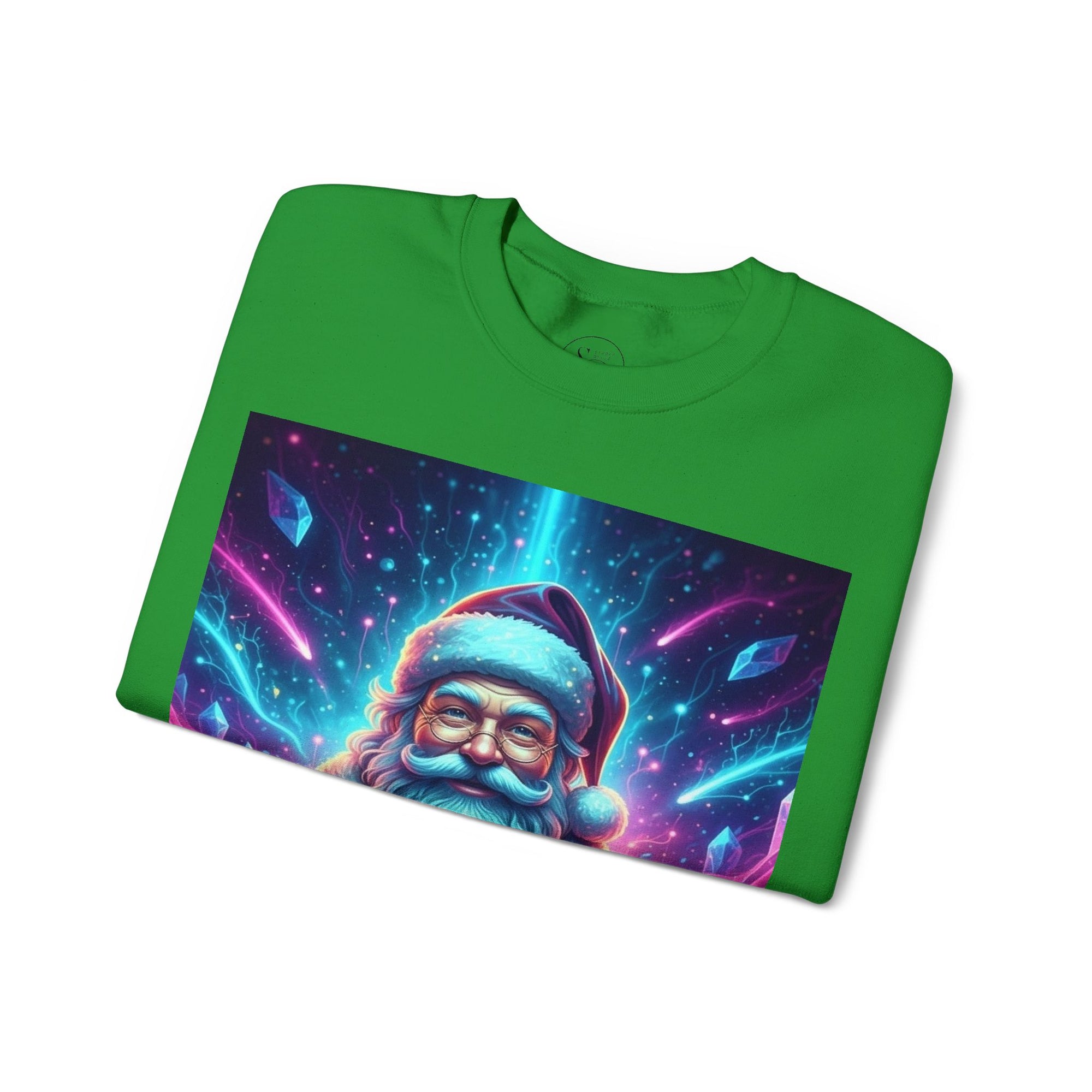 Neon Cosmic Santa Sweatshirt | Retro Futuristic Holiday Crew