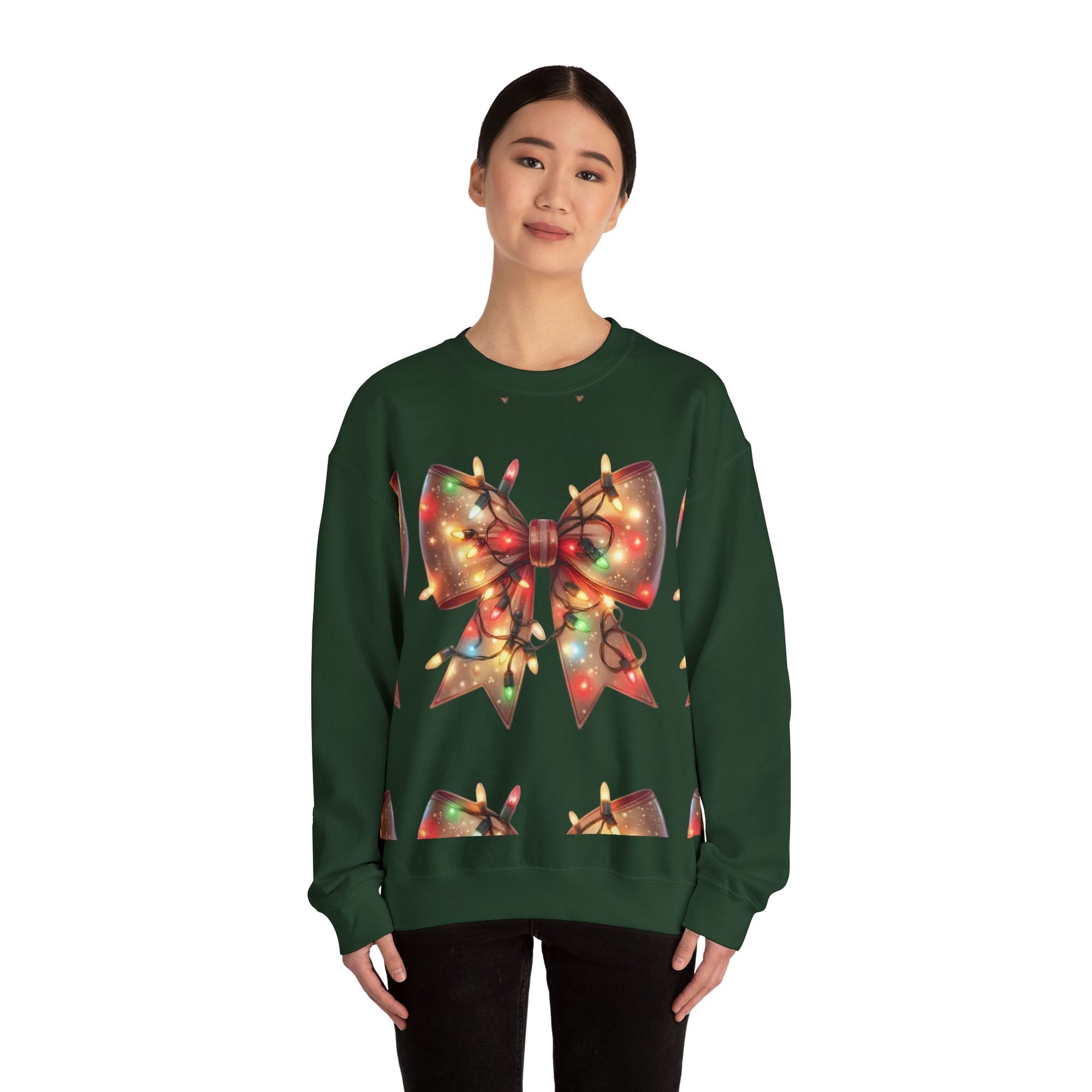 Festive Christmas Bow Sweatshirt | Holiday Lights Ribbon Pullover