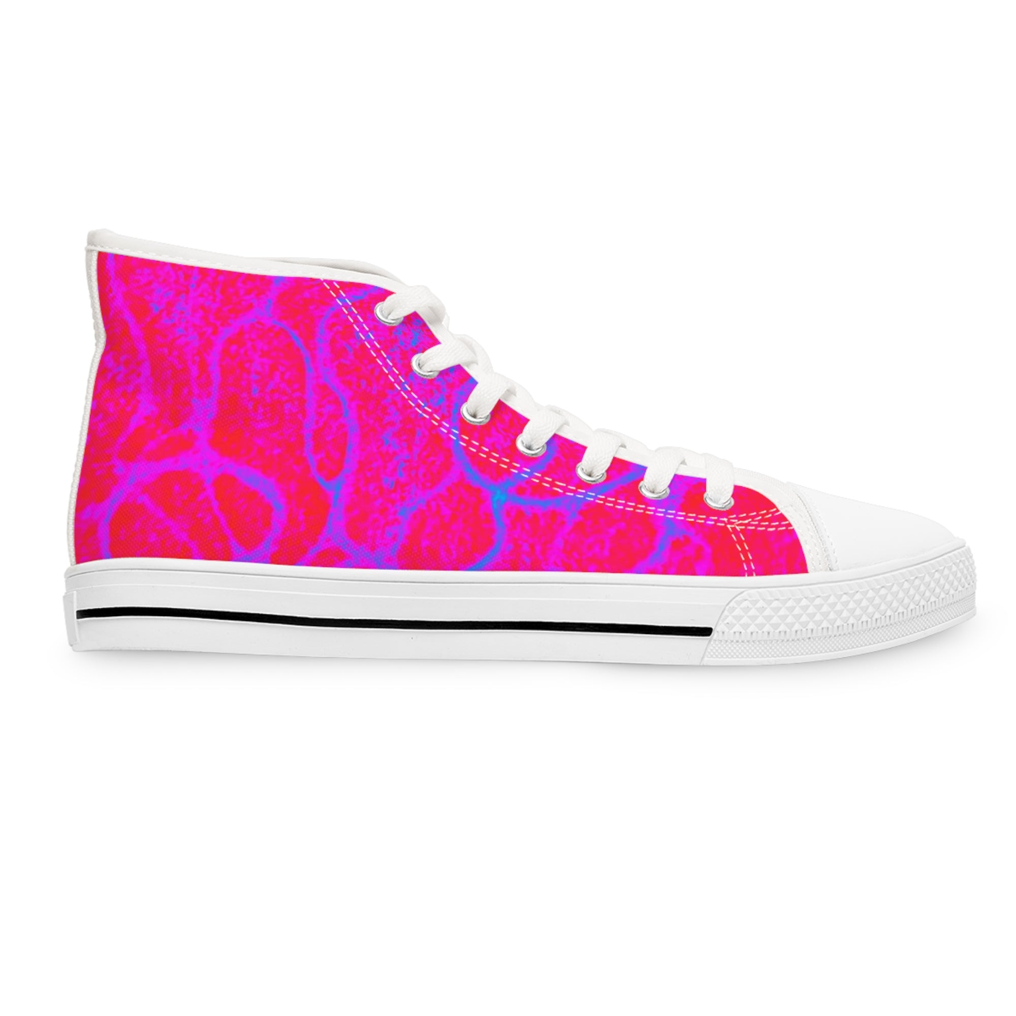 Women's High Top Sneakers with Pink & Blue Neuro-Art, Colorful Canvas Shoes, Unique Artistic Gift, Trendy Custom Footwear